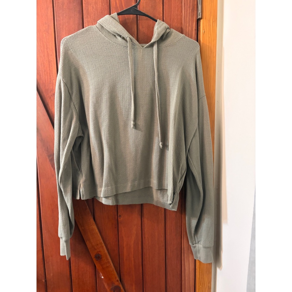 Victoria's Secret PINK Waffle Knit Mesh Hoodie Sage Green Pullover Women Small